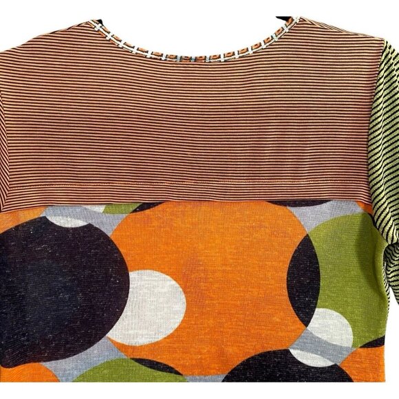 Anac by Kimi Women Top Size M Orange 3/4 Sleeves 60s Art to Wear Circles 2-29 - Picture 4 of 10